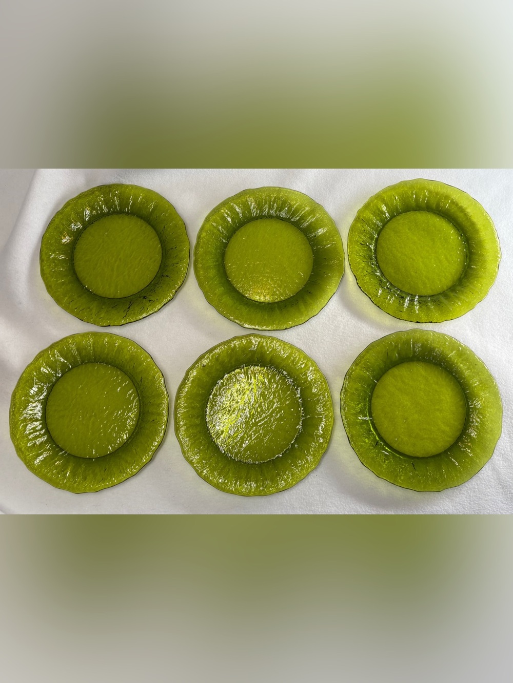 Vintage Morgantown Crinkle Glass Salad Plates Set of 6 Avocado Green